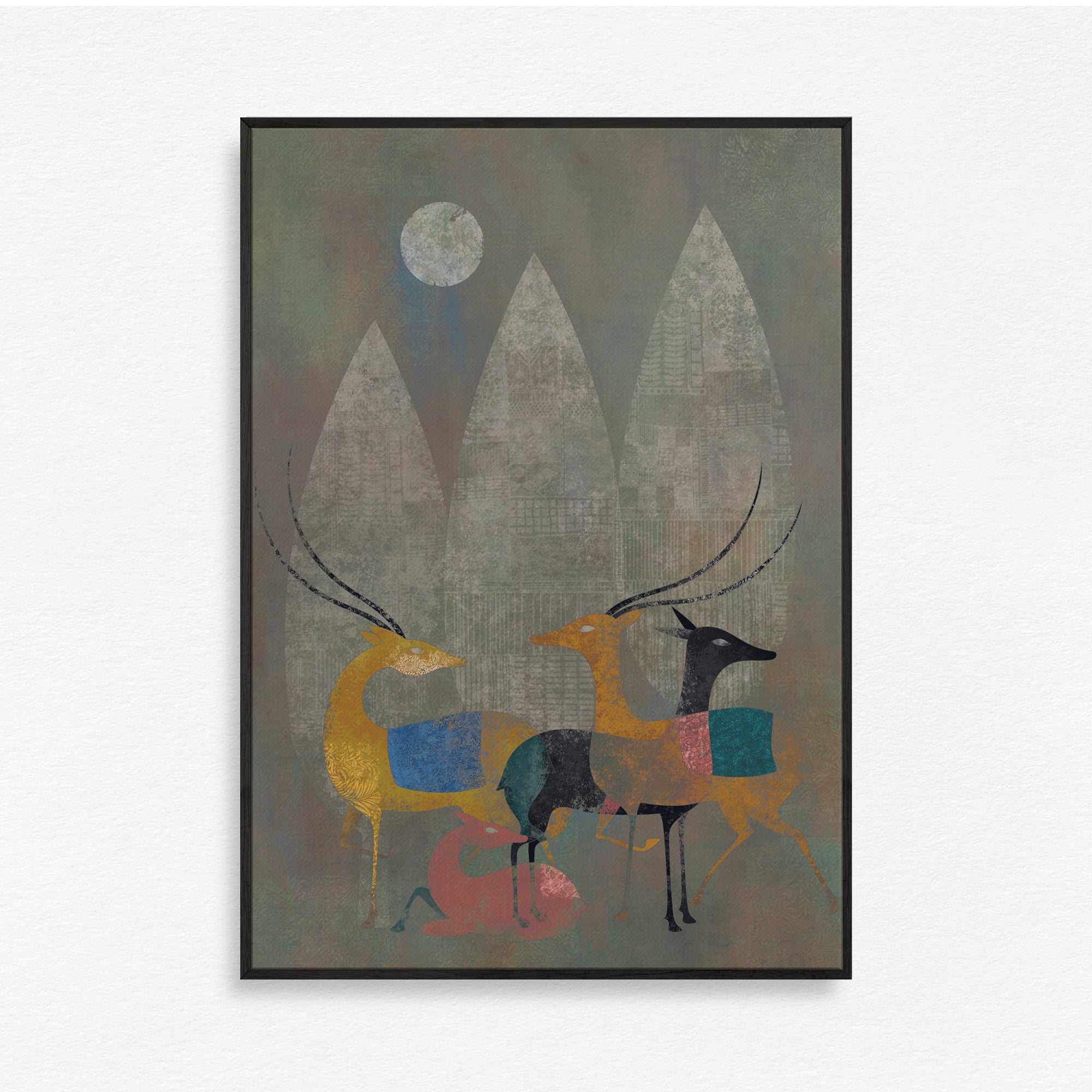 Moonlit Herd Deer Modern Canvas Painting