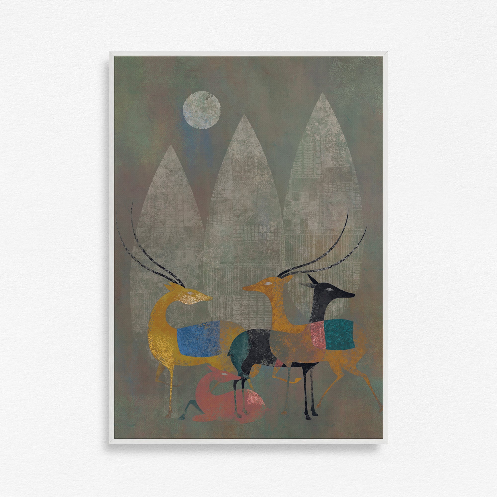 Moonlit Herd Deer Modern Canvas Painting