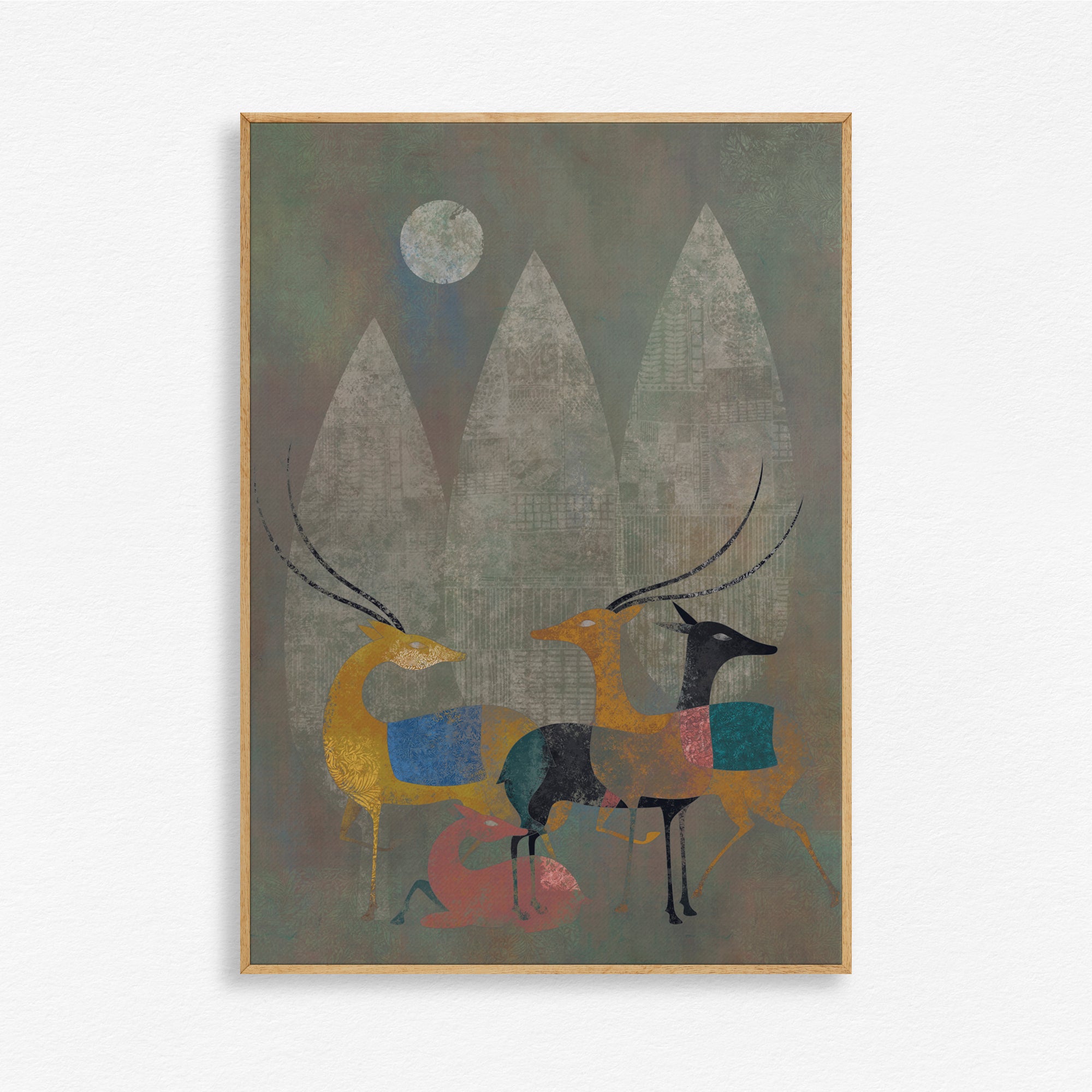 Moonlit Herd Deer Modern Canvas Painting