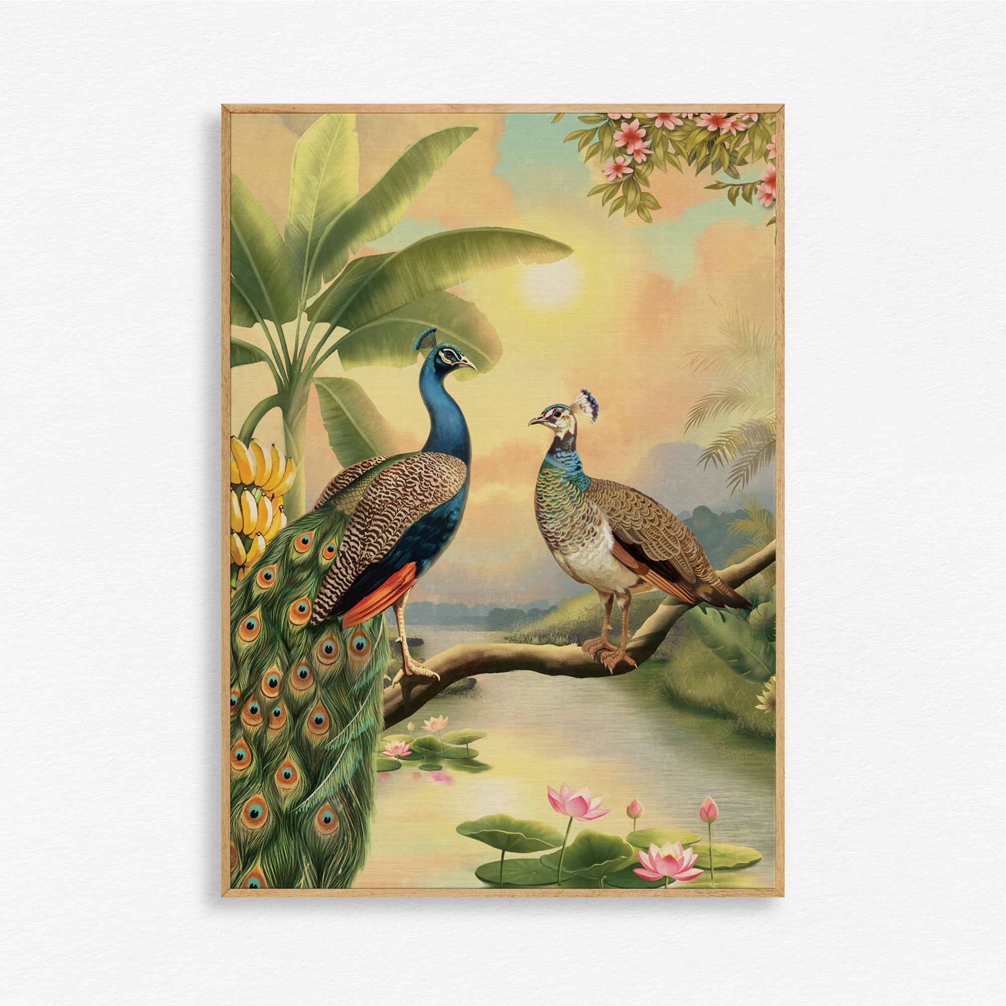 Lotus & Peacock Feathers Wall Art