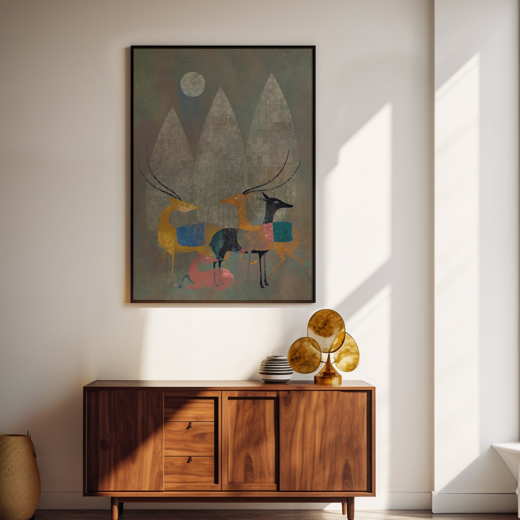 Moonlit Herd Deer Modern Canvas Painting