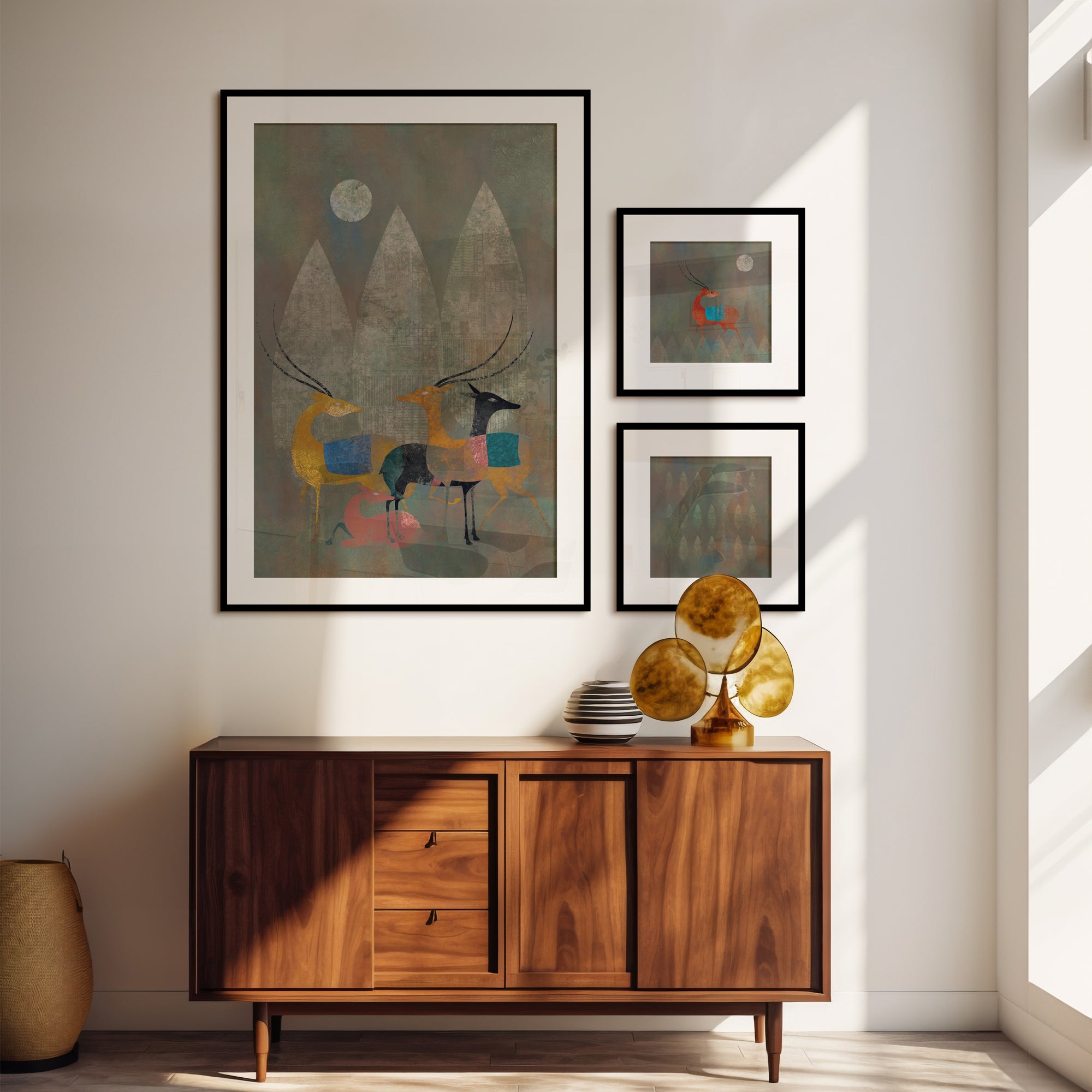 Moonlit Herd: A Symphony in Rust and Shadow - Set of 3