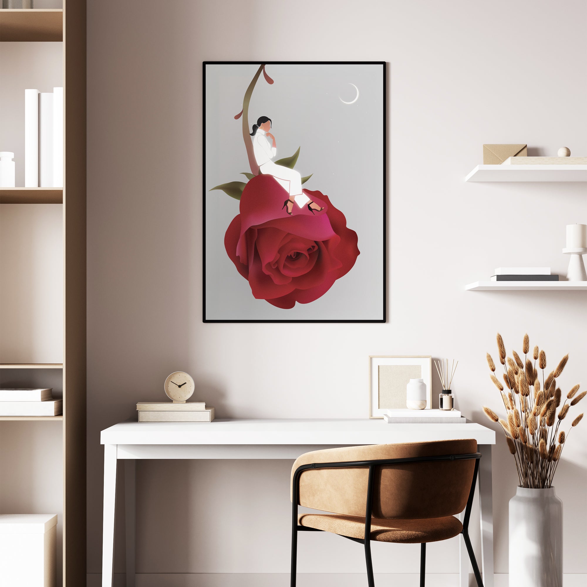Between Petals and the Moon Wall Art Canvas Painting