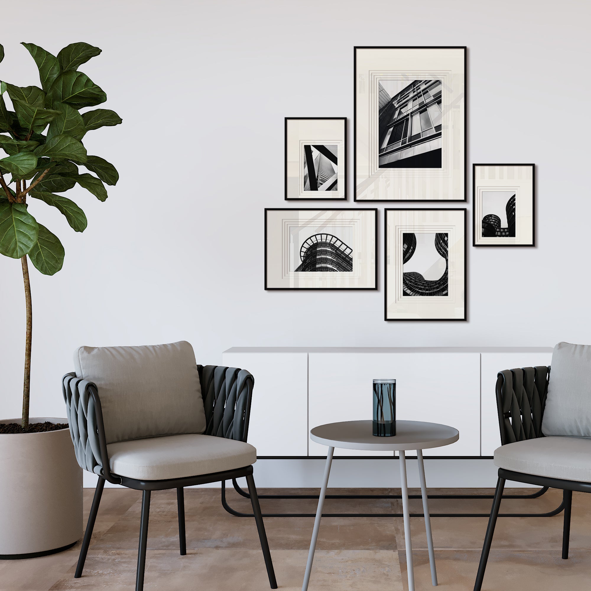 Geometric Elegance in Black & White - Set of 5