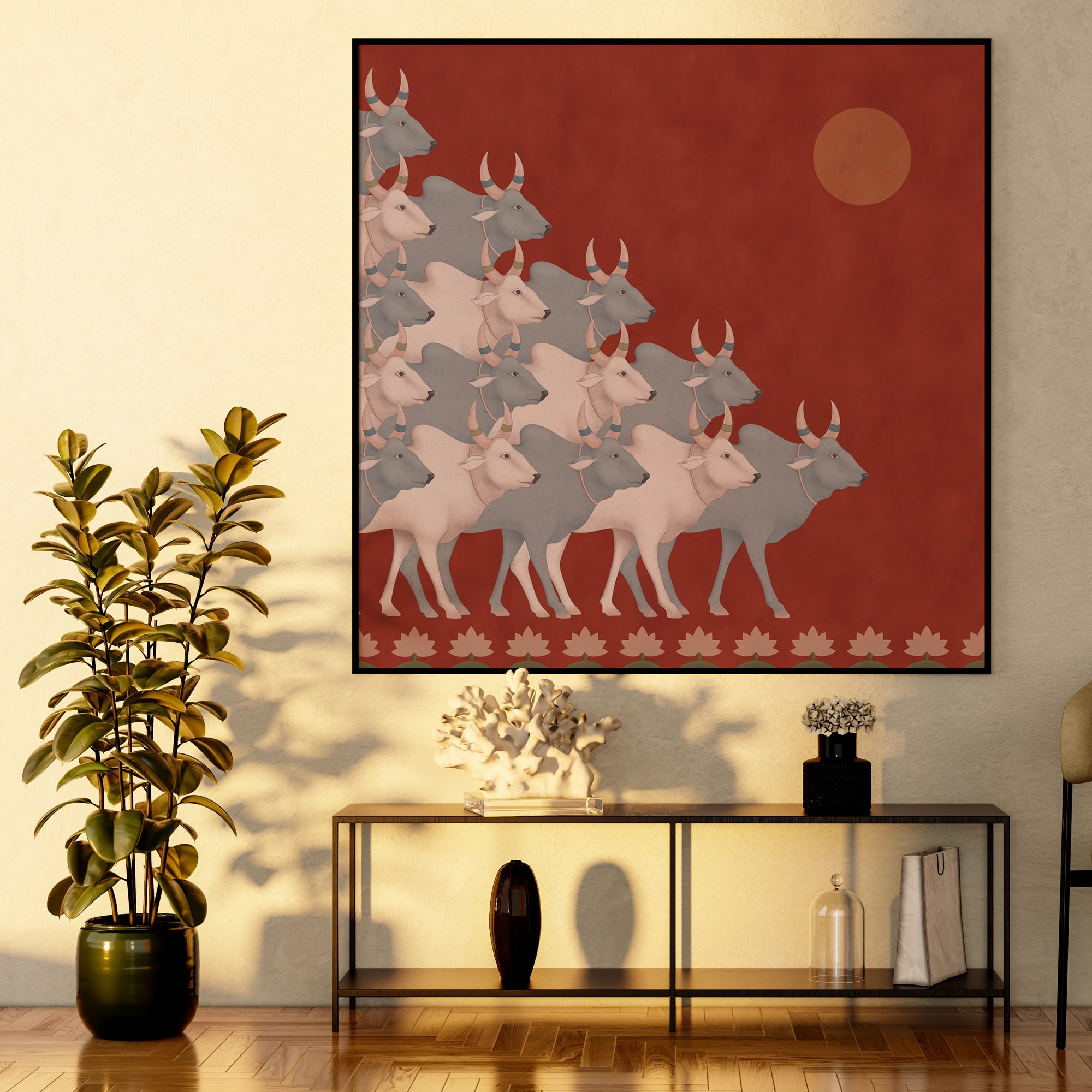 Group of Cow's in Square Wall Art