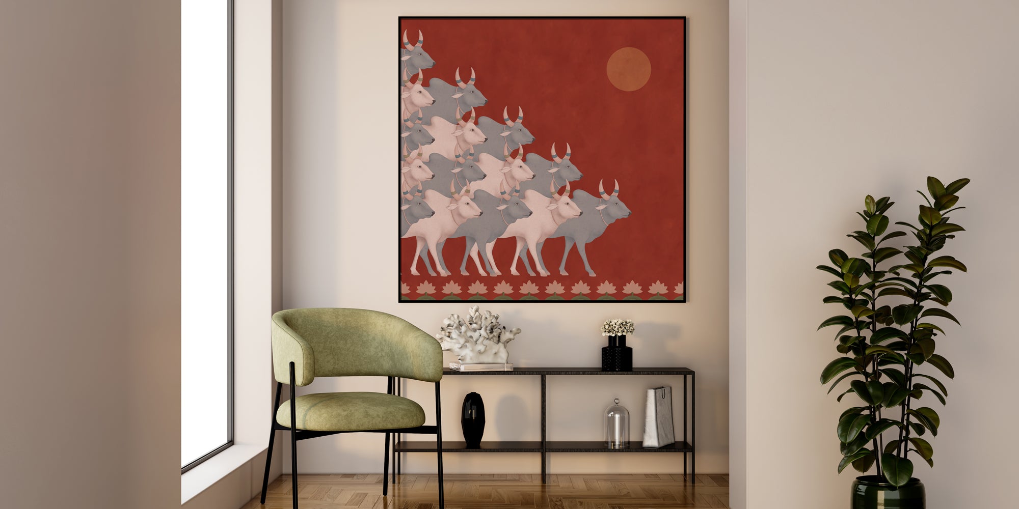 Group of Cow's in Square Wall Art