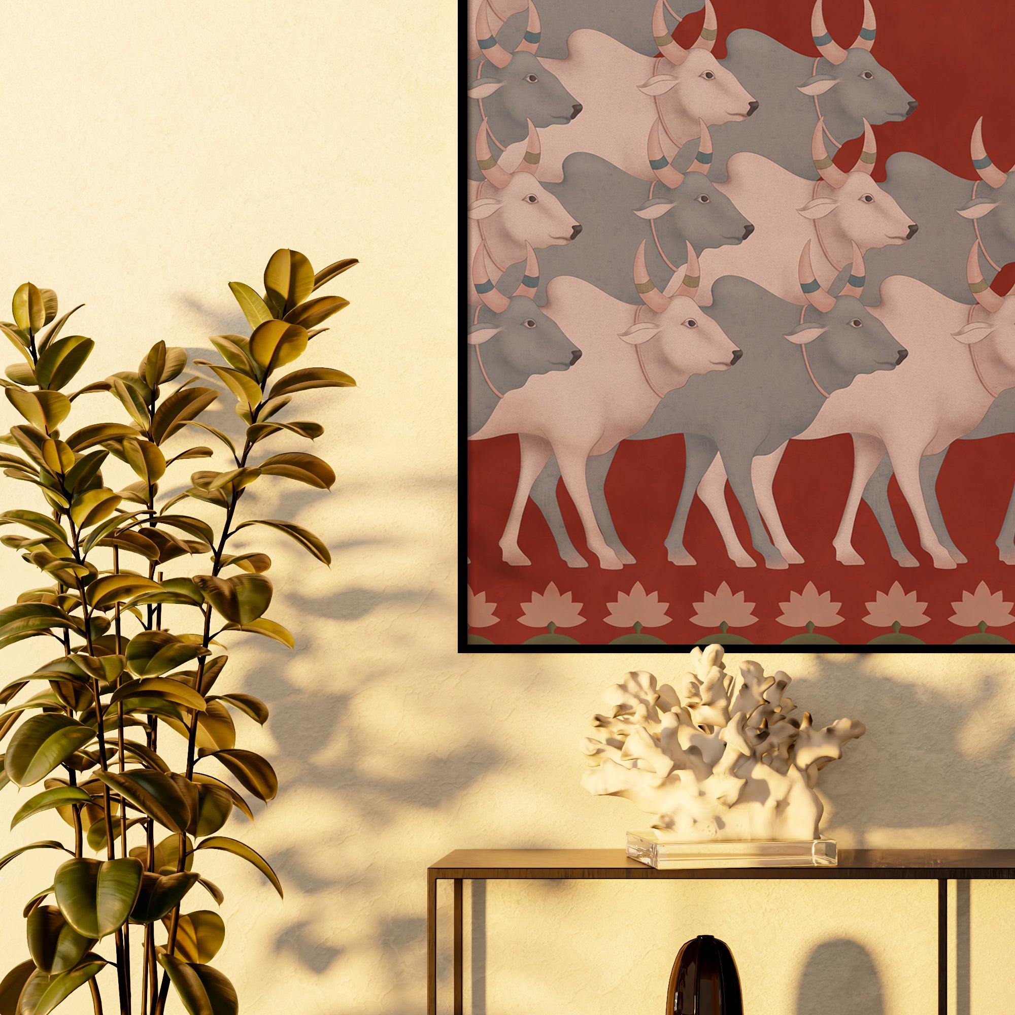 Group of Cow's in Square Wall Art