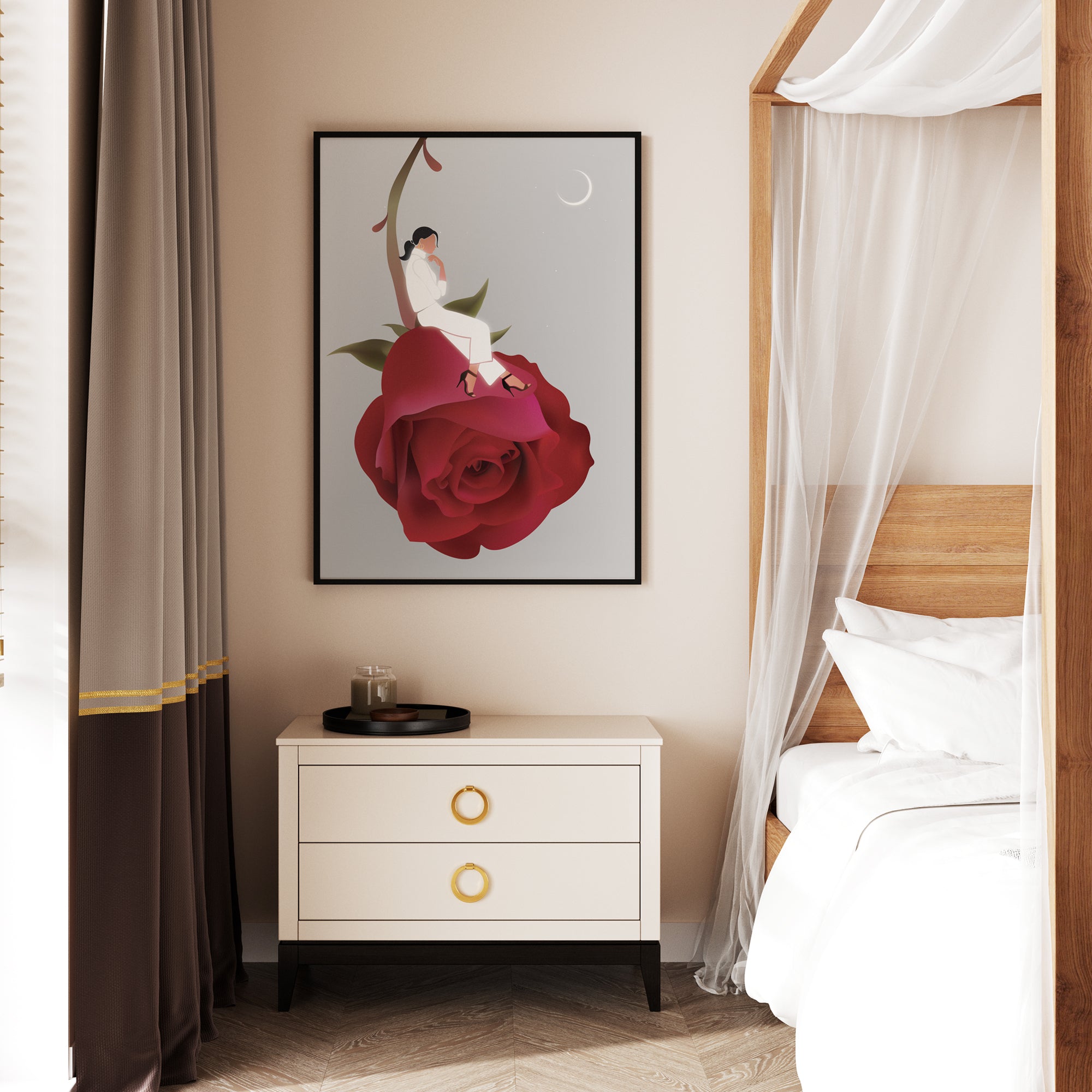 Between Petals and the Moon Wall Art Canvas Painting