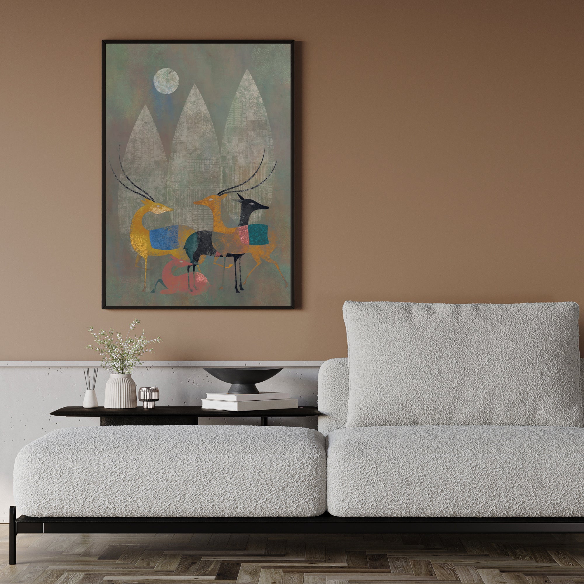 Moonlit Herd Deer Modern Canvas Painting
