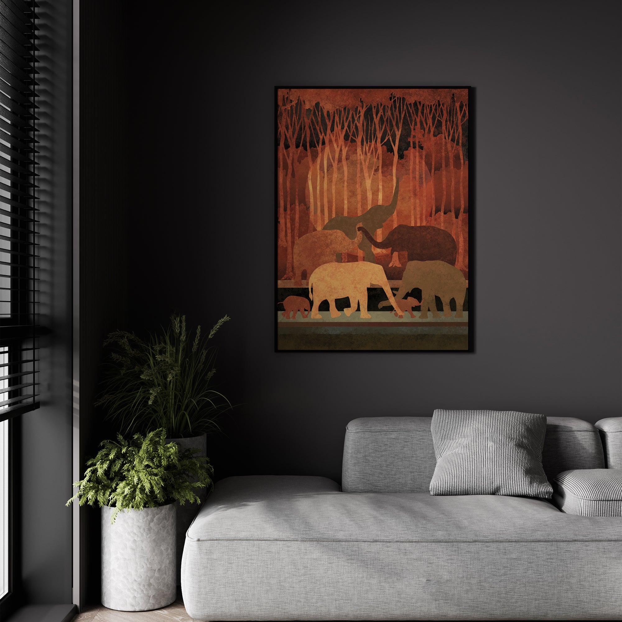 Twilight Walk of the Tuskers-Wall Art Canvas Painting