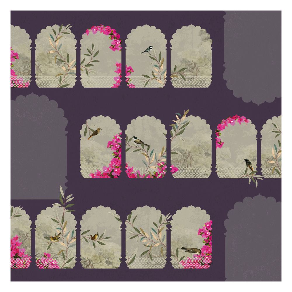 Plum Arches bedroom wallpaper