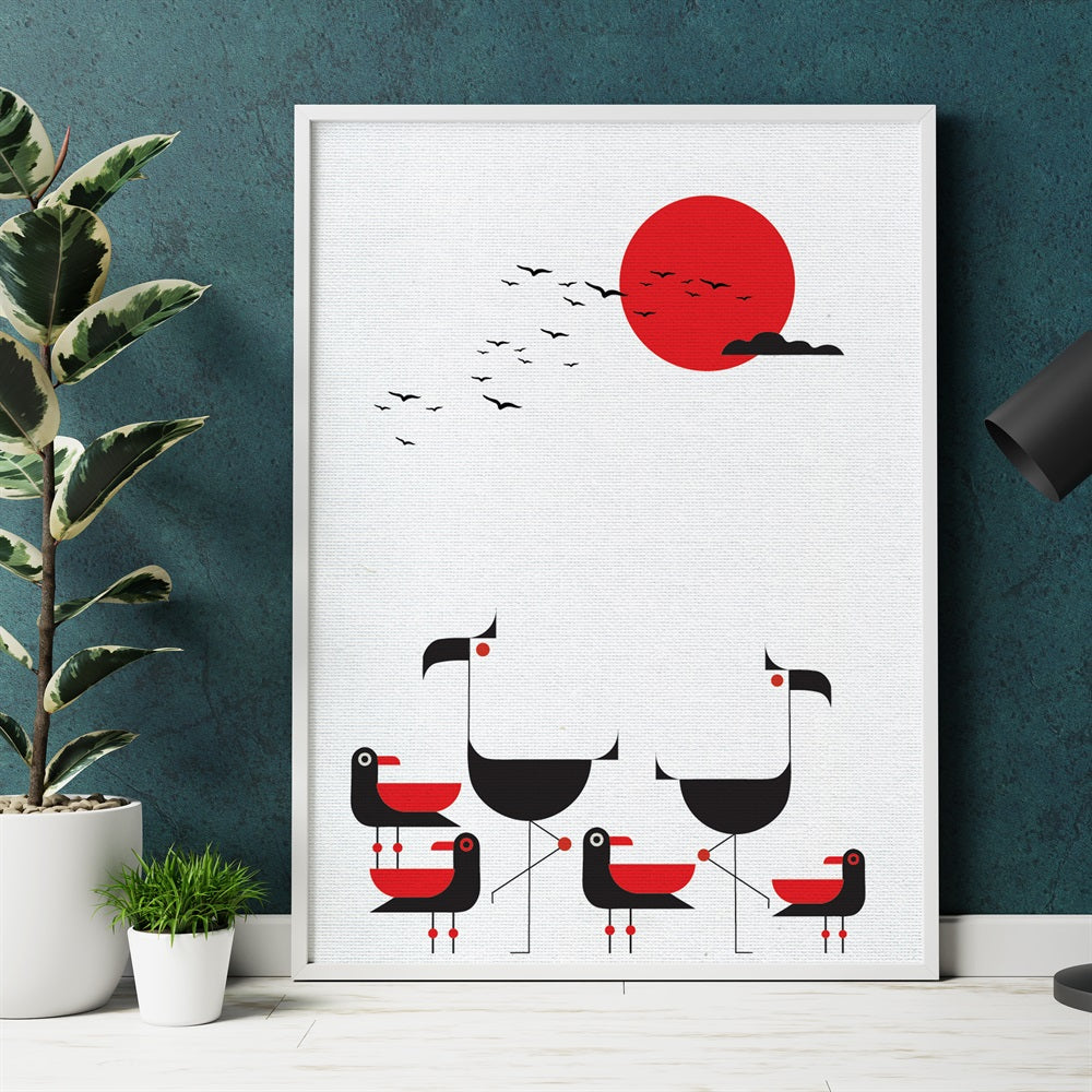 Flamingo & Bird in Radiant Sunlight