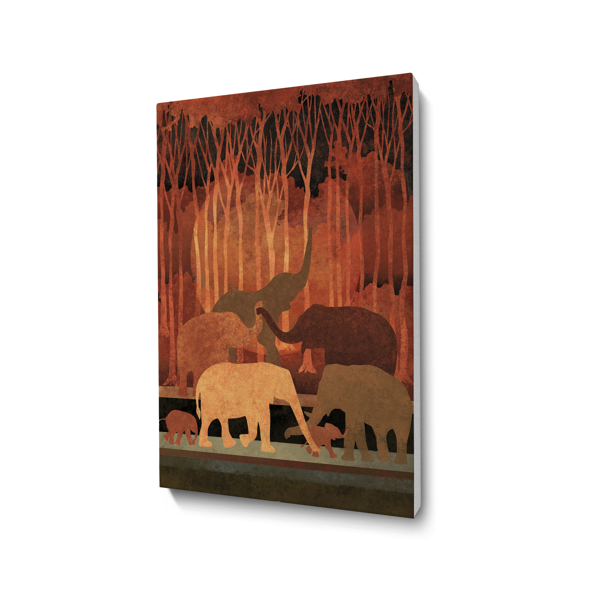Twilight Walk of the Tuskers-Wall Art Canvas Painting