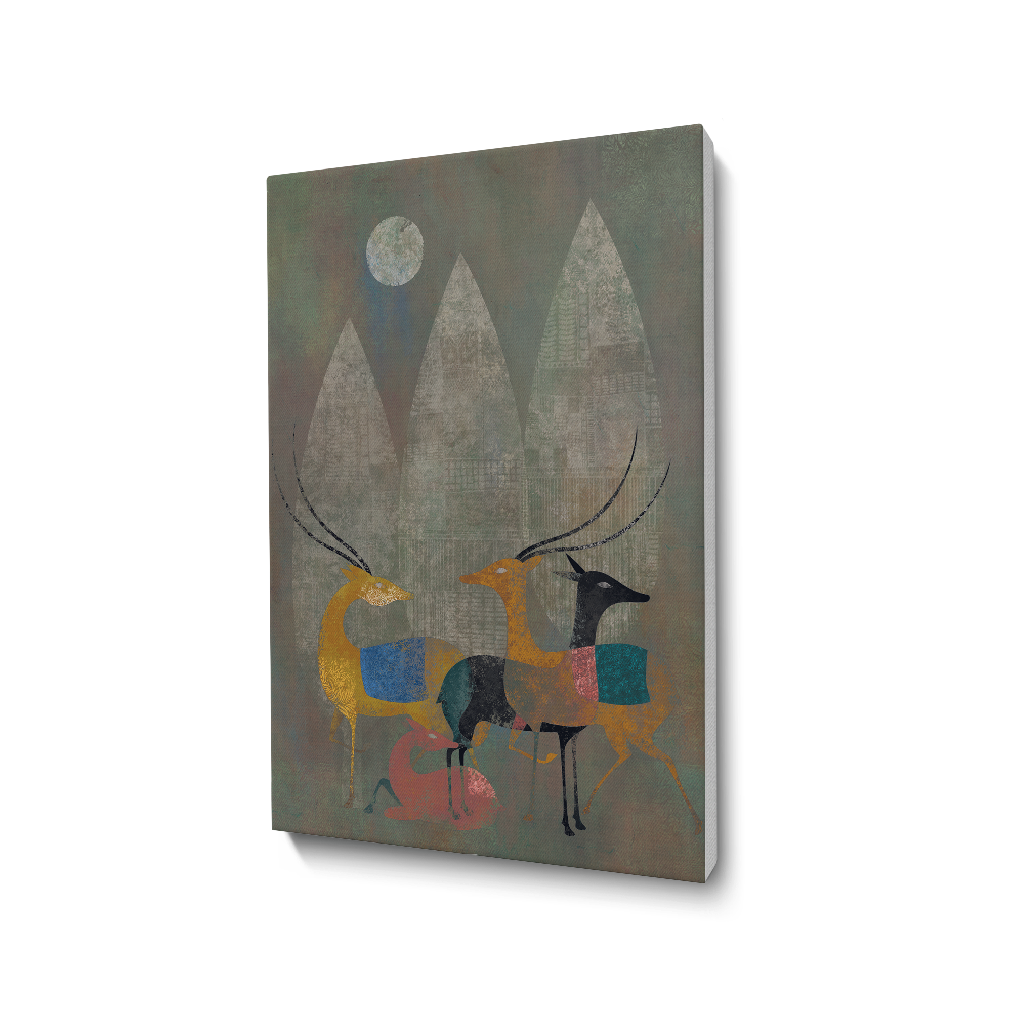Moonlit Herd Deer Modern Canvas Painting