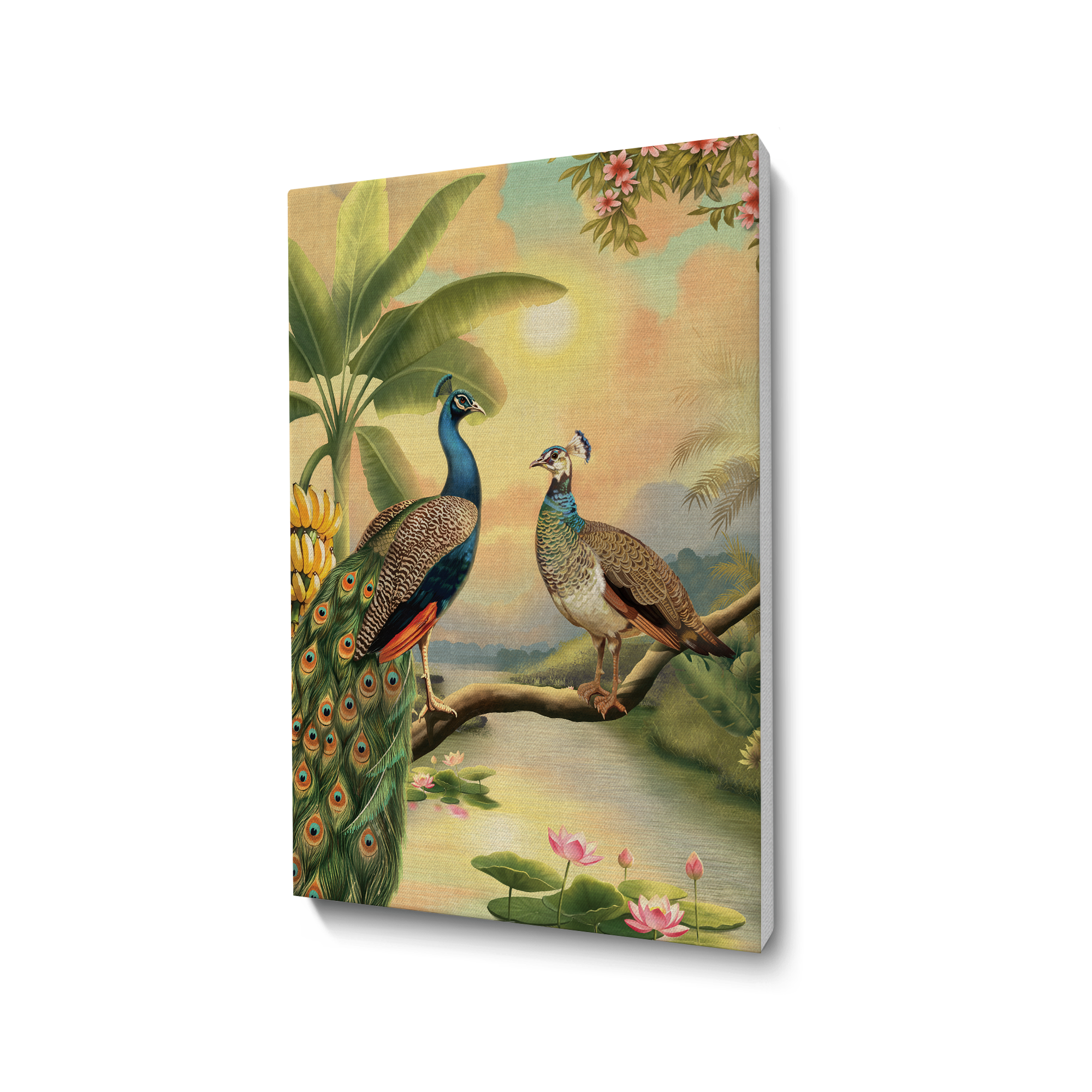 Lotus & Peacock Feathers Wall Art