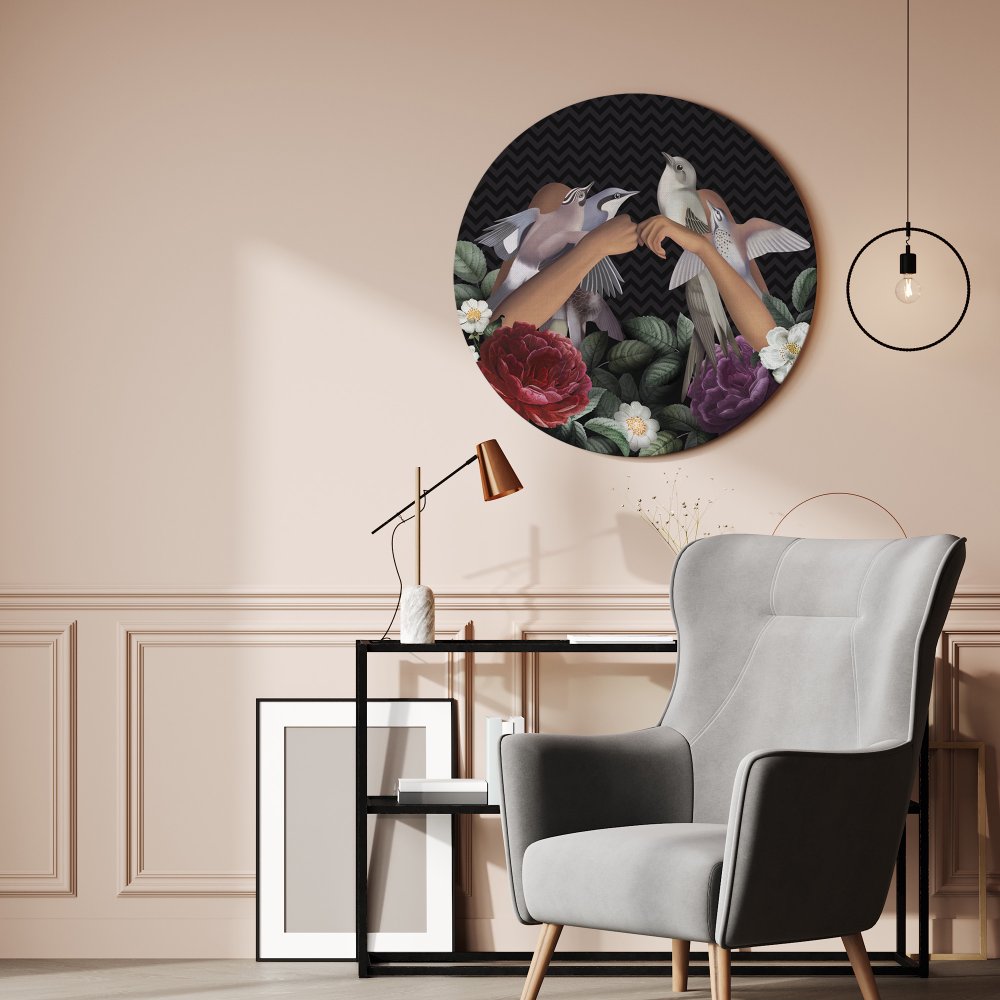 Birds Surrounded by Roses