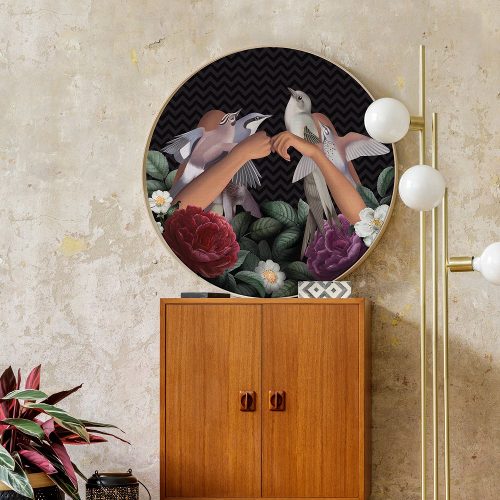 Birds Surrounded by Roses