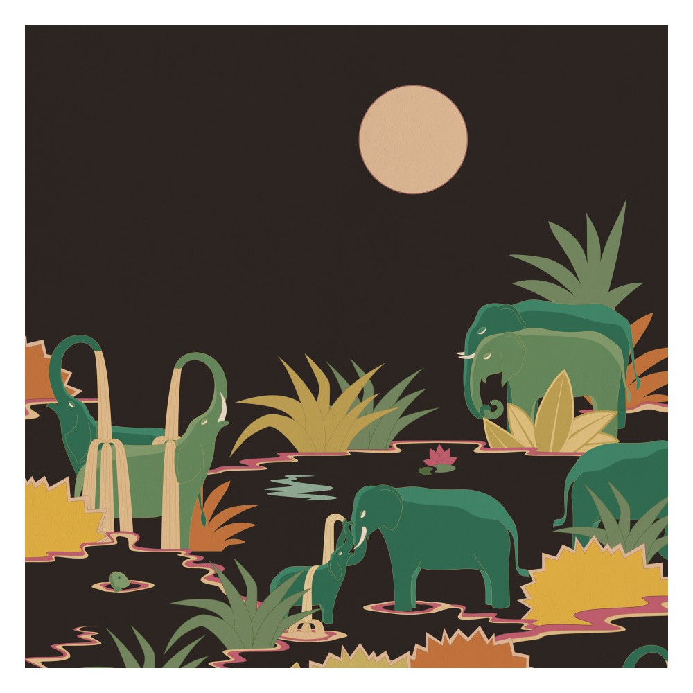 Bathing Elephant Kids Room Wallpaper