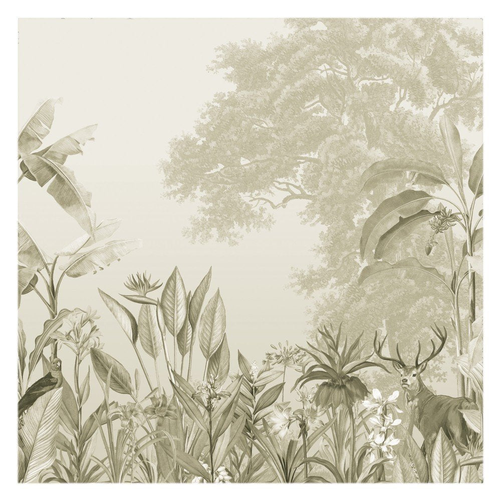 dears in tropical lines green bedroom wallpaper