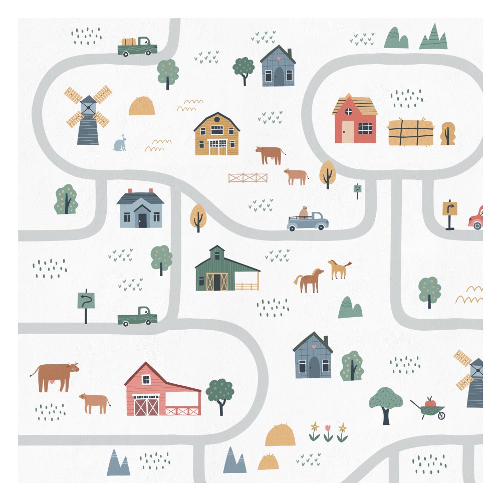 Cute Cars And Road Network Kids Room Wallpaper