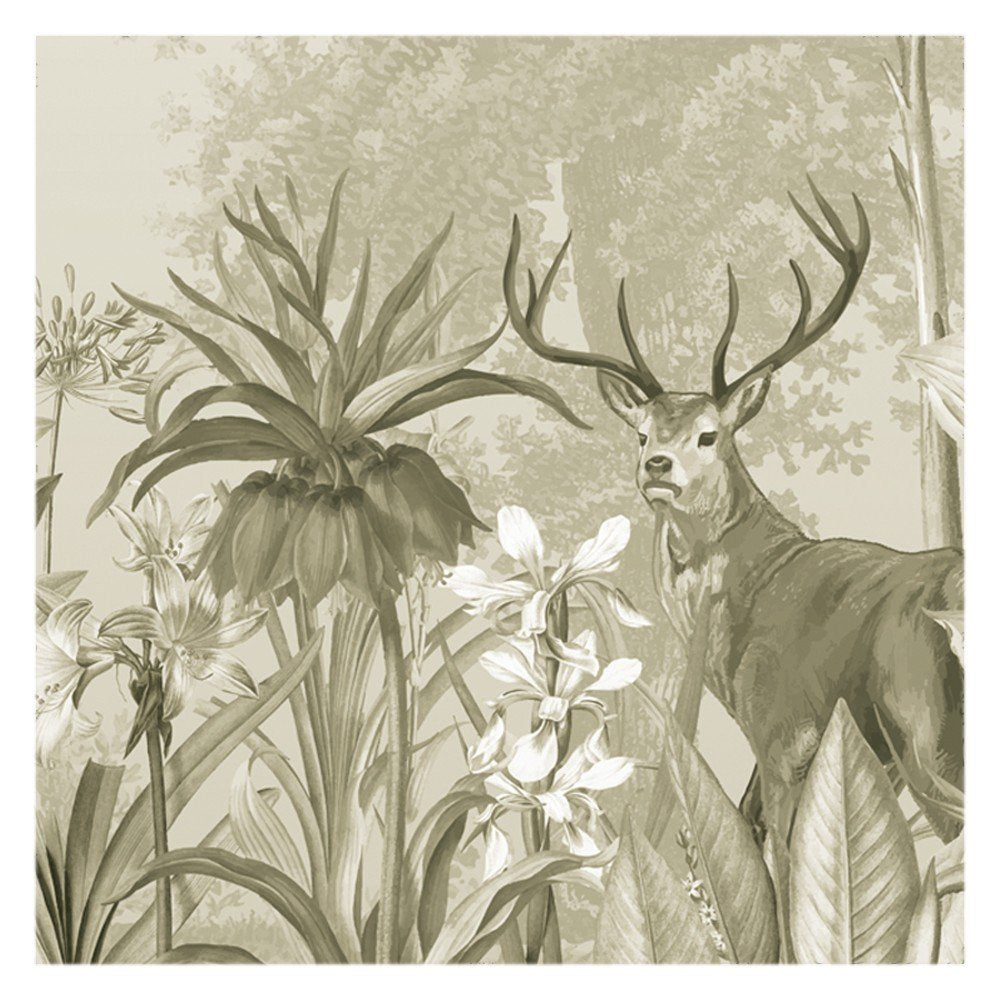 dears in tropical lines green bedroom wallpaper