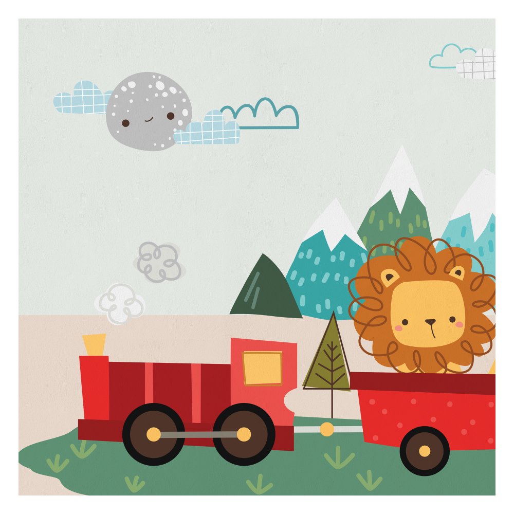 Cute Animals Rail Gadi (Train) Wallpaper For Kids Room