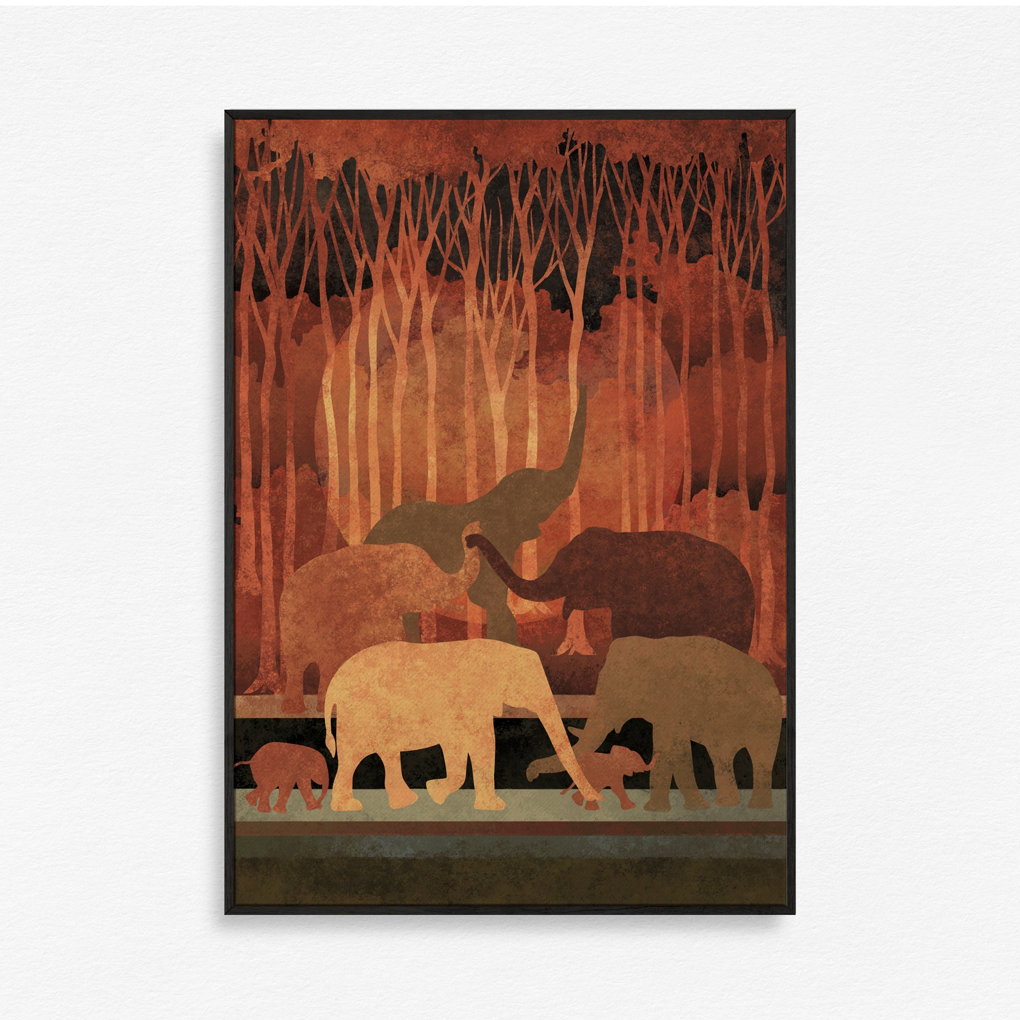 Twilight Walk of the Tuskers-Wall Art Canvas Painting
