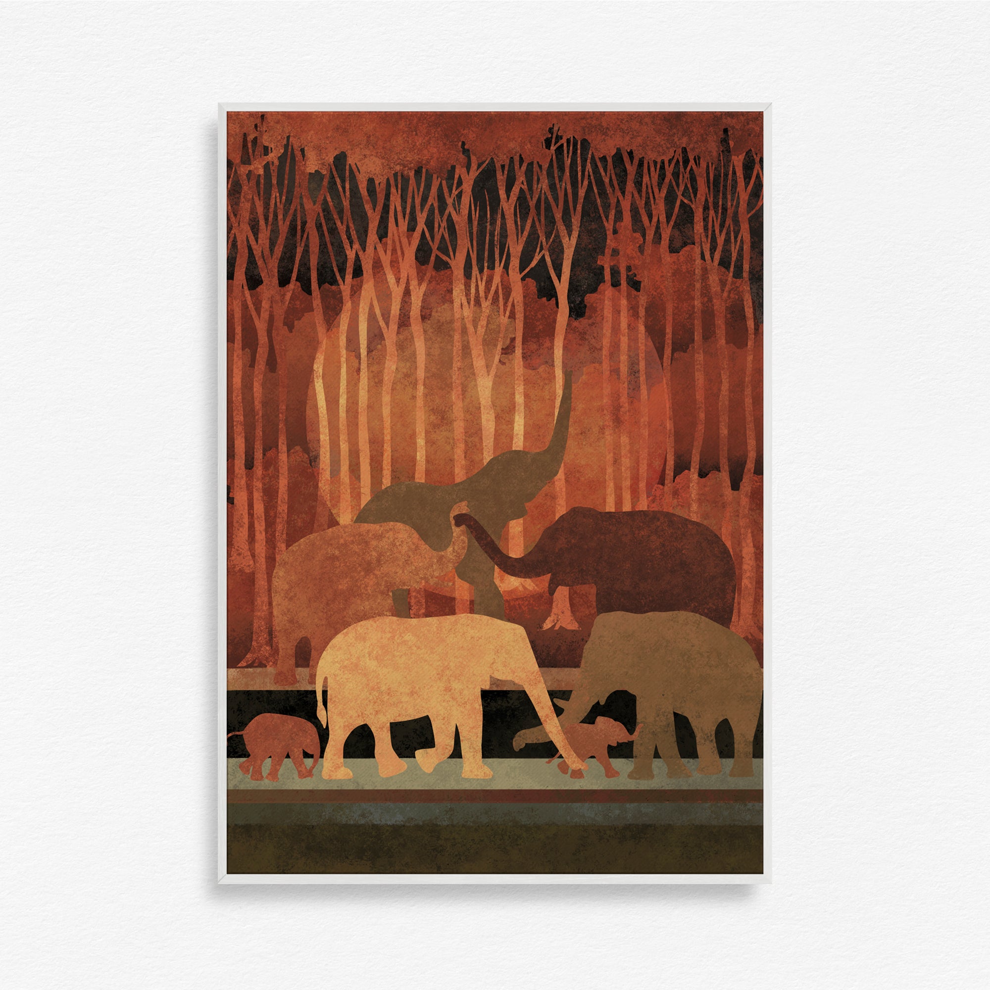 Twilight Walk of the Tuskers-Wall Art Canvas Painting