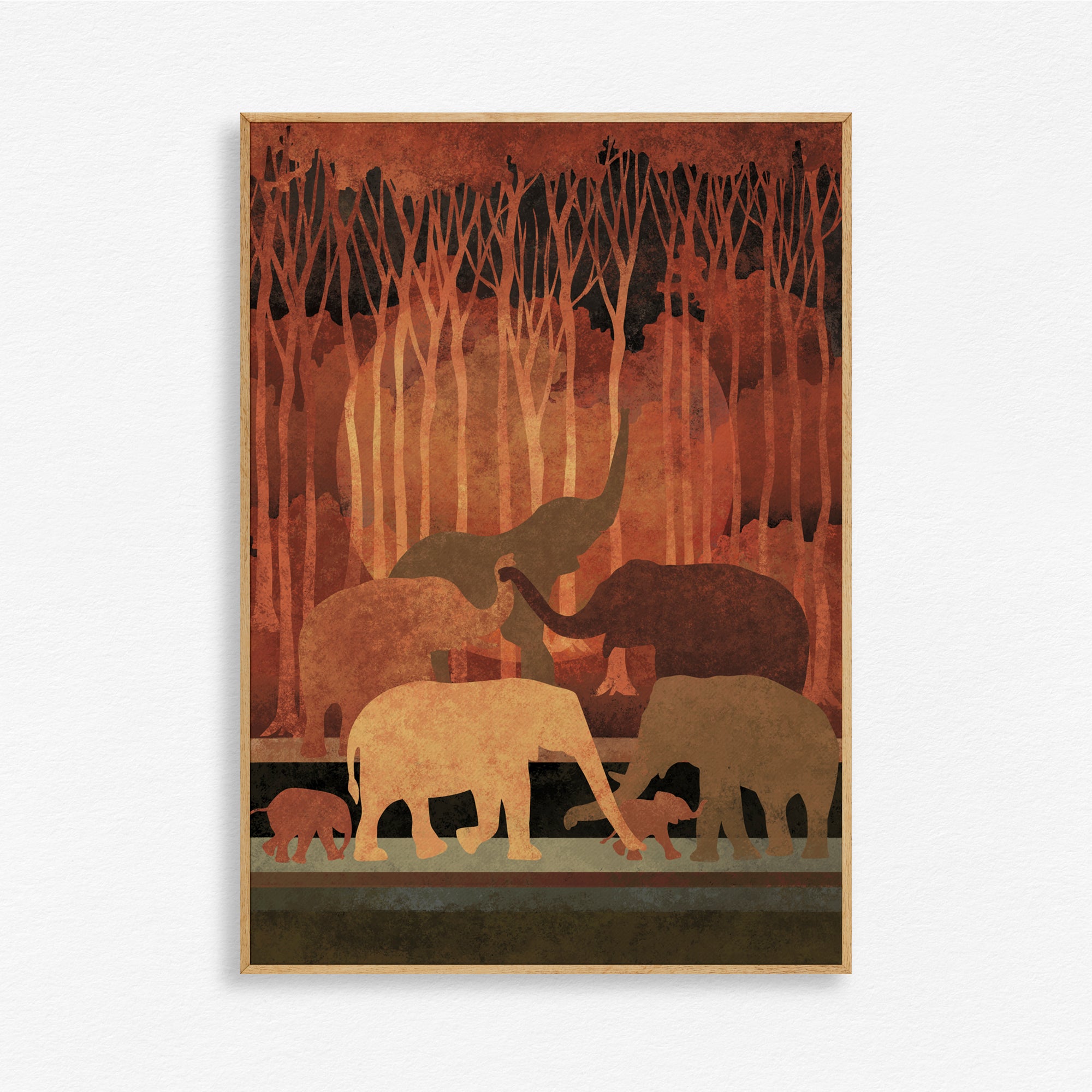Twilight Walk of the Tuskers-Wall Art Canvas Painting
