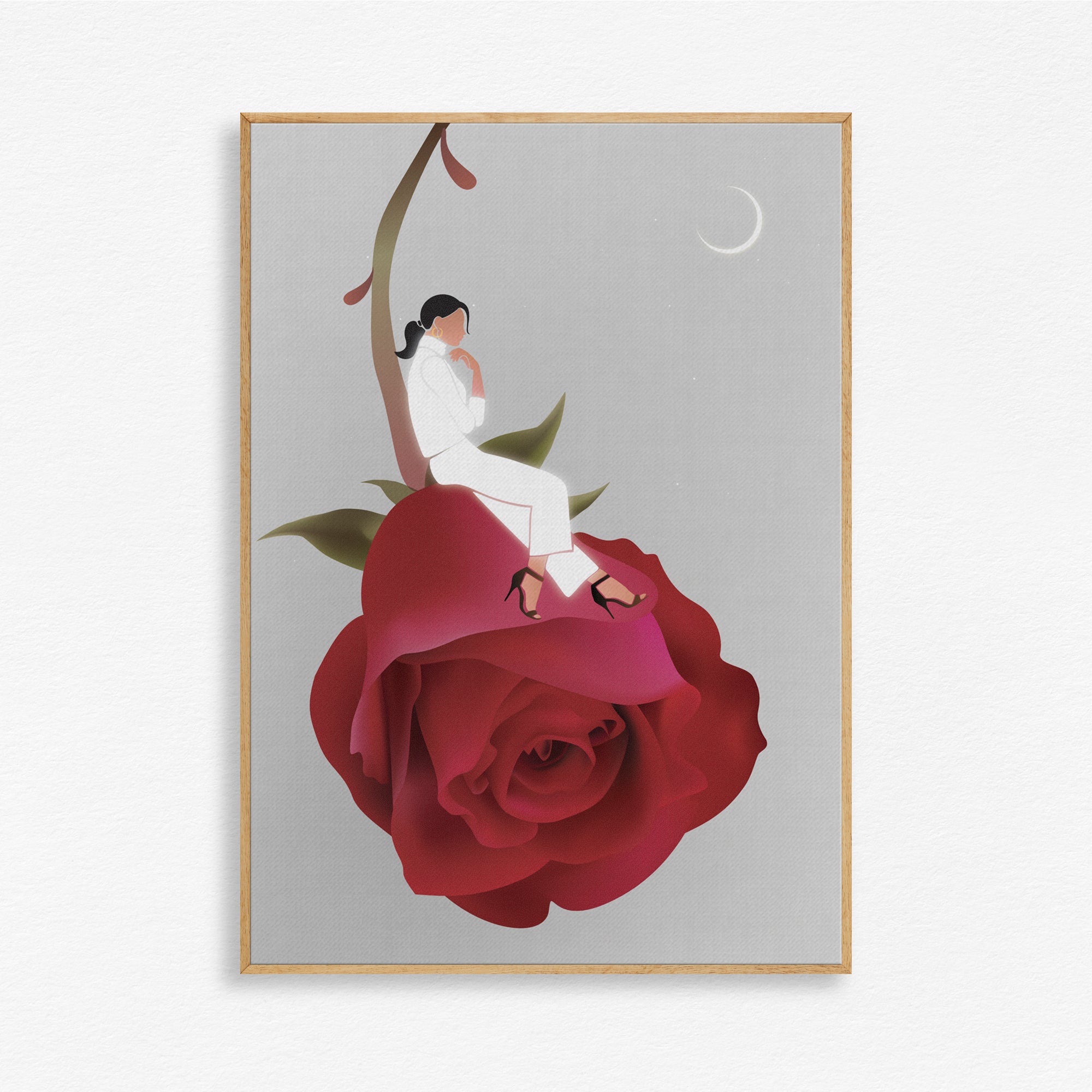 Between Petals and the Moon Wall Art Canvas Painting
