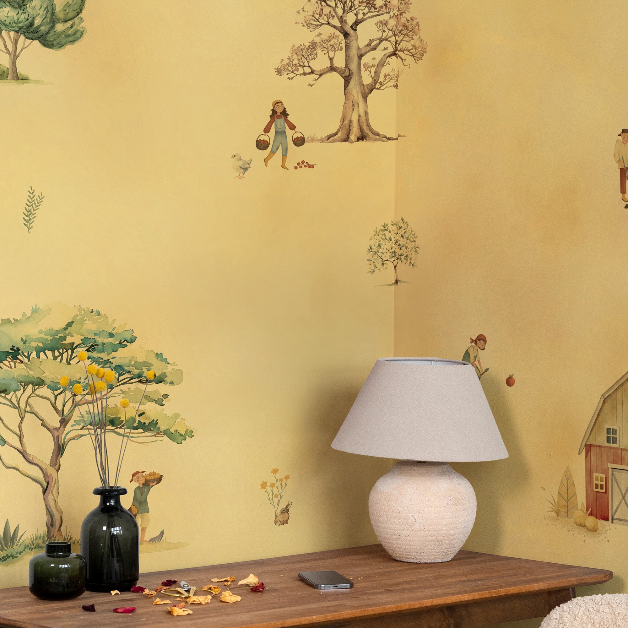 Sunlit Village Scenes- Kids Room Wallpaper
