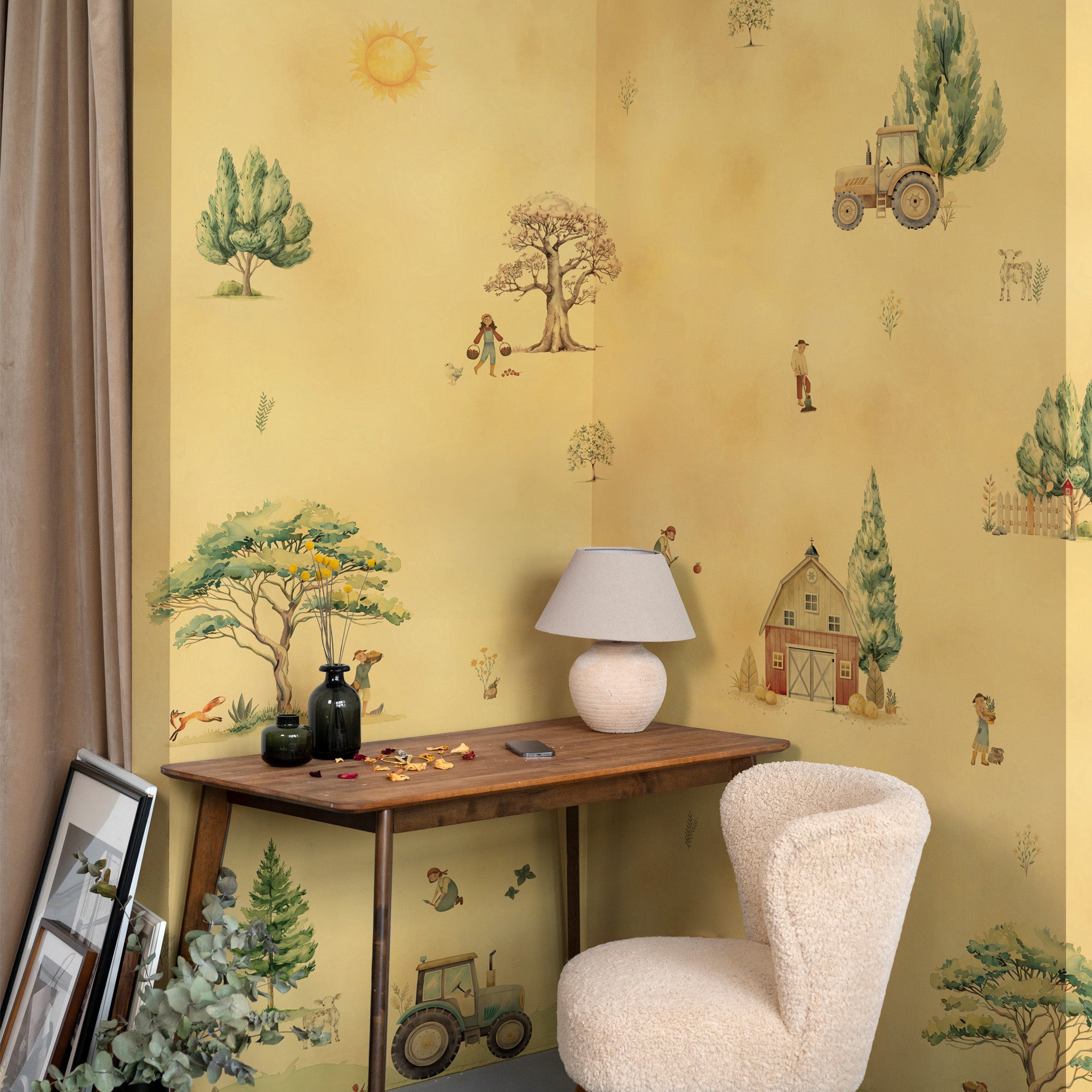 Sunlit Village Scenes- Kids Room Wallpaper