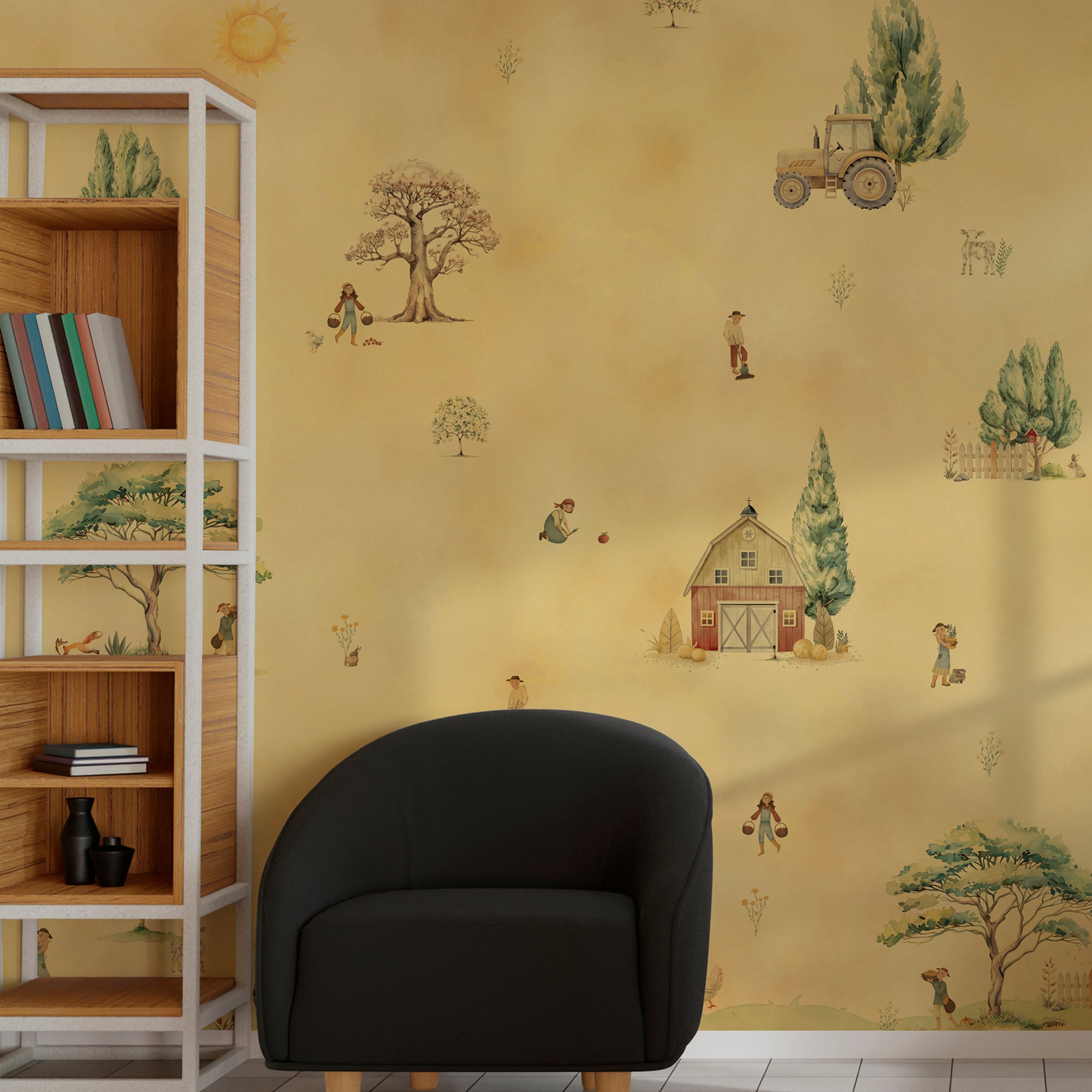 Sunlit Village Scenes- Kids Room Wallpaper