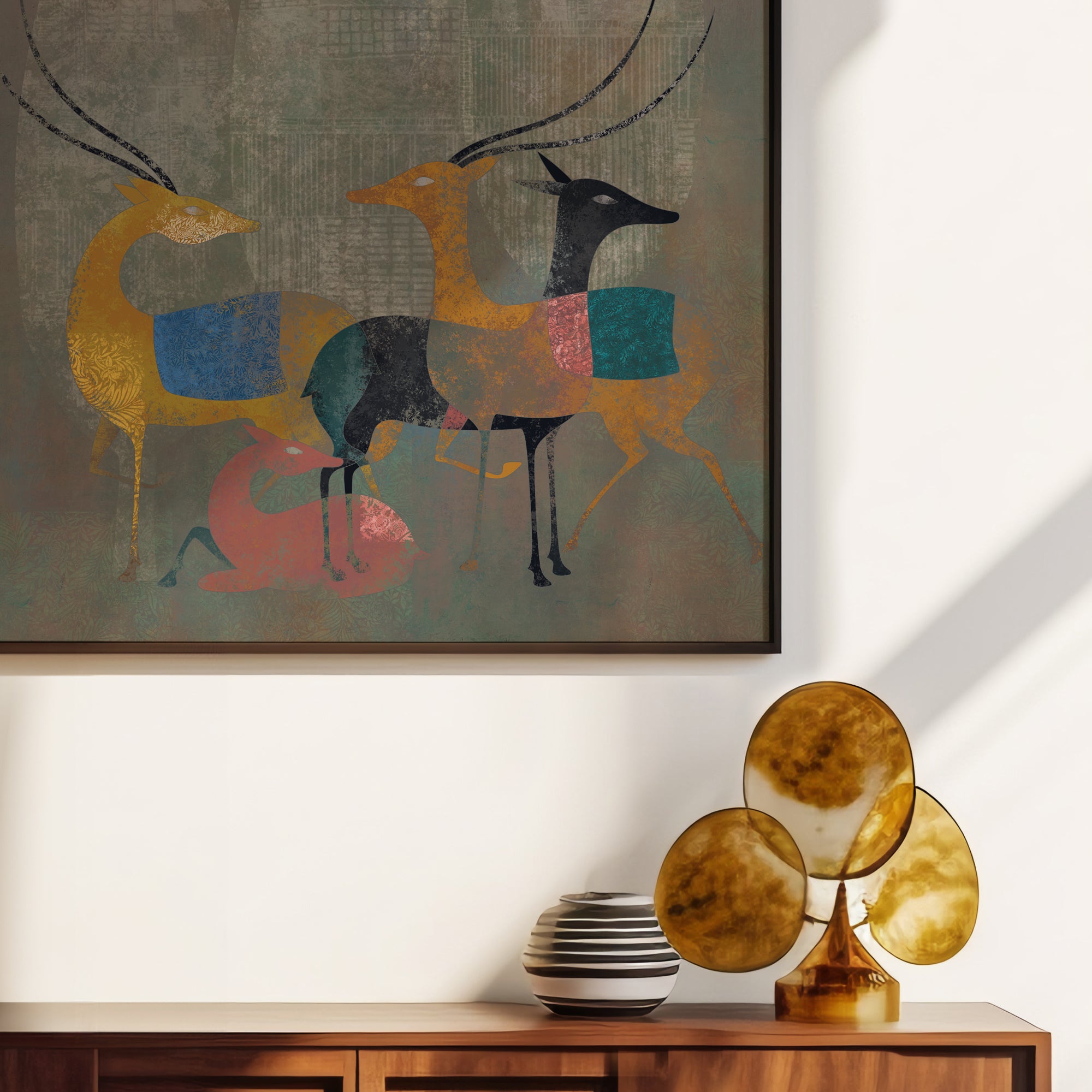 Moonlit Herd Deer Modern Canvas Painting