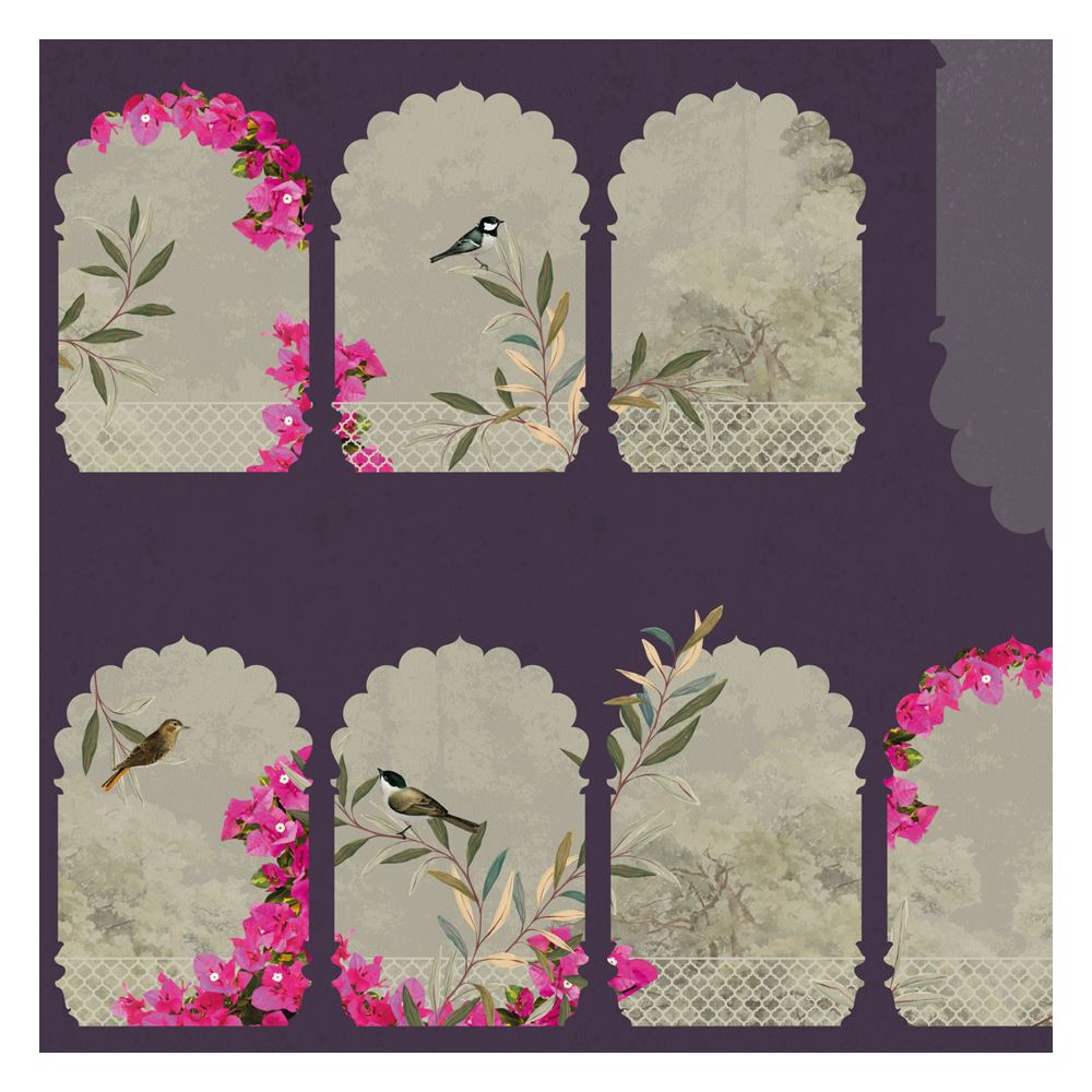 Plum Arches bedroom wallpaper